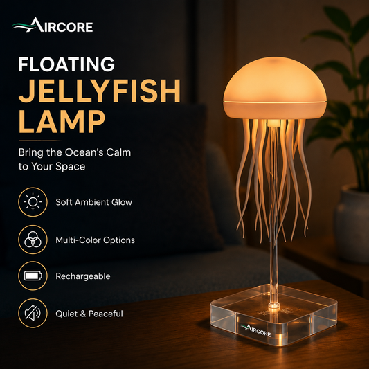 AIRCORE Floating Jellyfish Lamp – LED Ambient Night Light with Remote & Touch Control, Rechargeable Mood Lamp for Bedroom, Living Room & Office