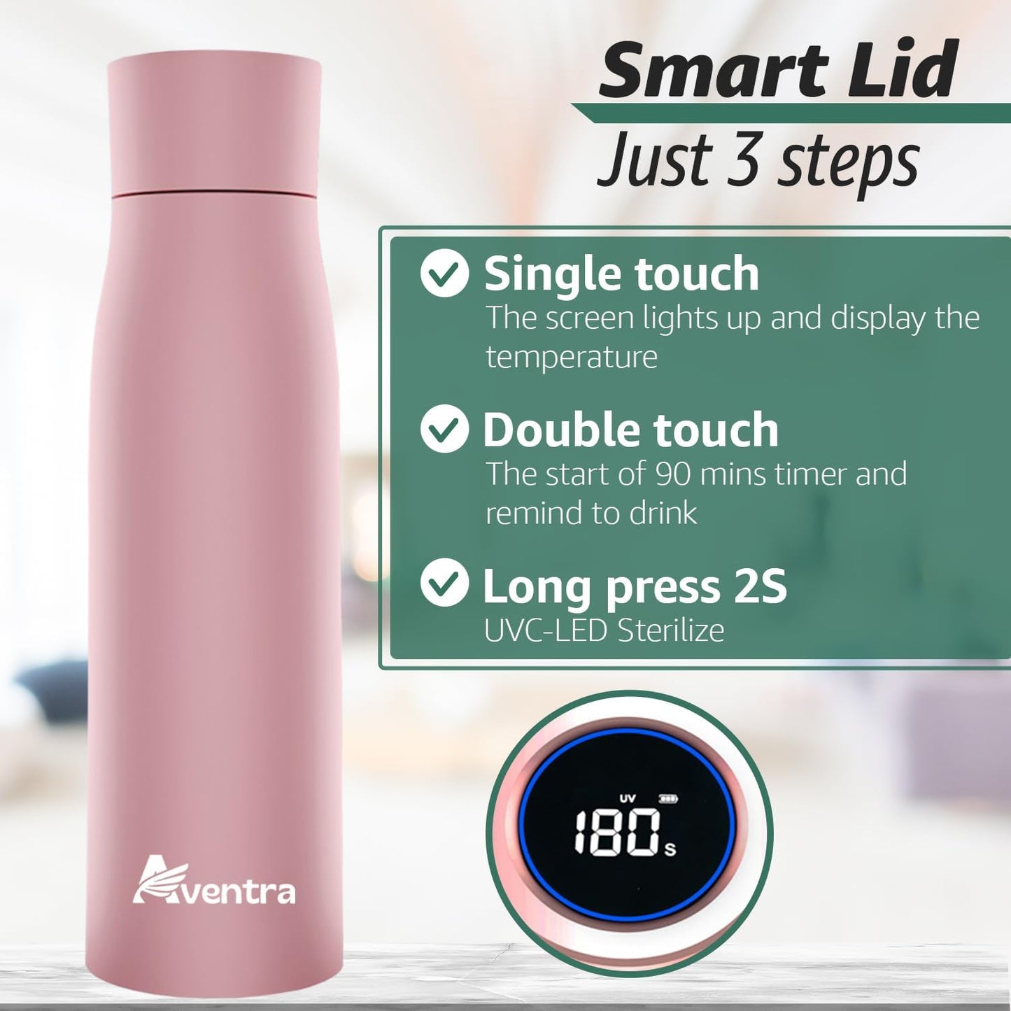 Aventra Smart UV Self-Cleaning Water Bottle