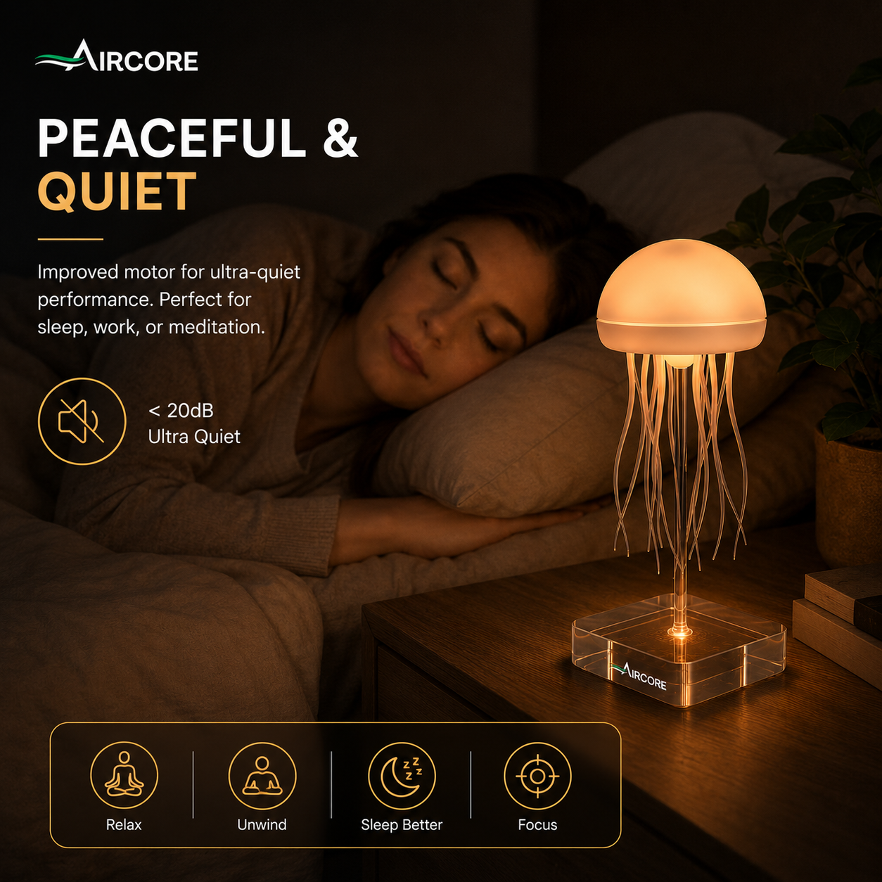 AIRCORE Floating Jellyfish Lamp – LED Ambient Night Light with Remote & Touch Control, Rechargeable Mood Lamp for Bedroom, Living Room & Office