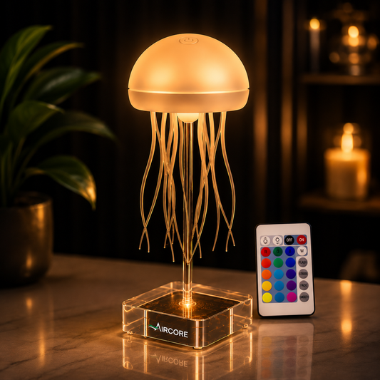 AIRCORE Floating Jellyfish Lamp – LED Ambient Night Light with Remote & Touch Control, Rechargeable Mood Lamp for Bedroom, Living Room & Office