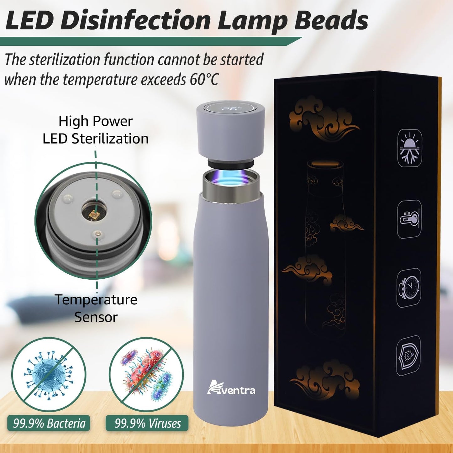Aventra Smart UV Self-Cleaning Water Bottle